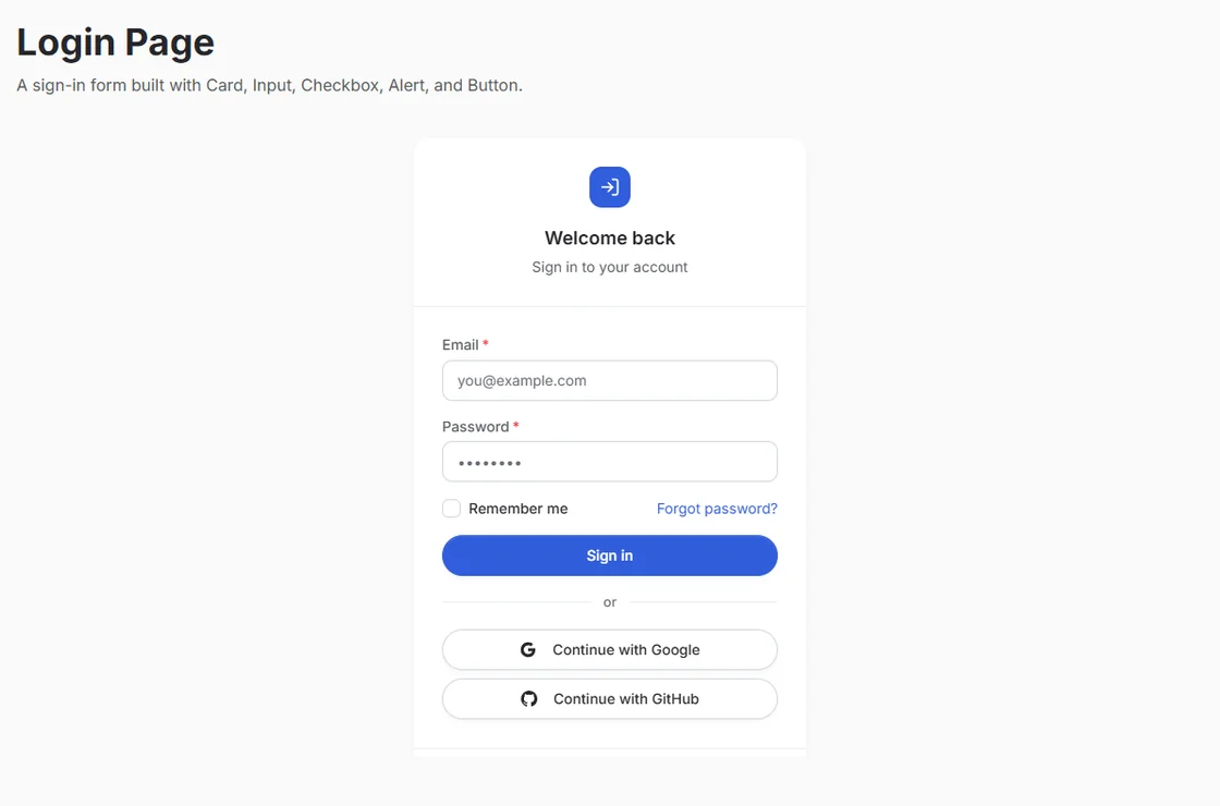 Login interface preview